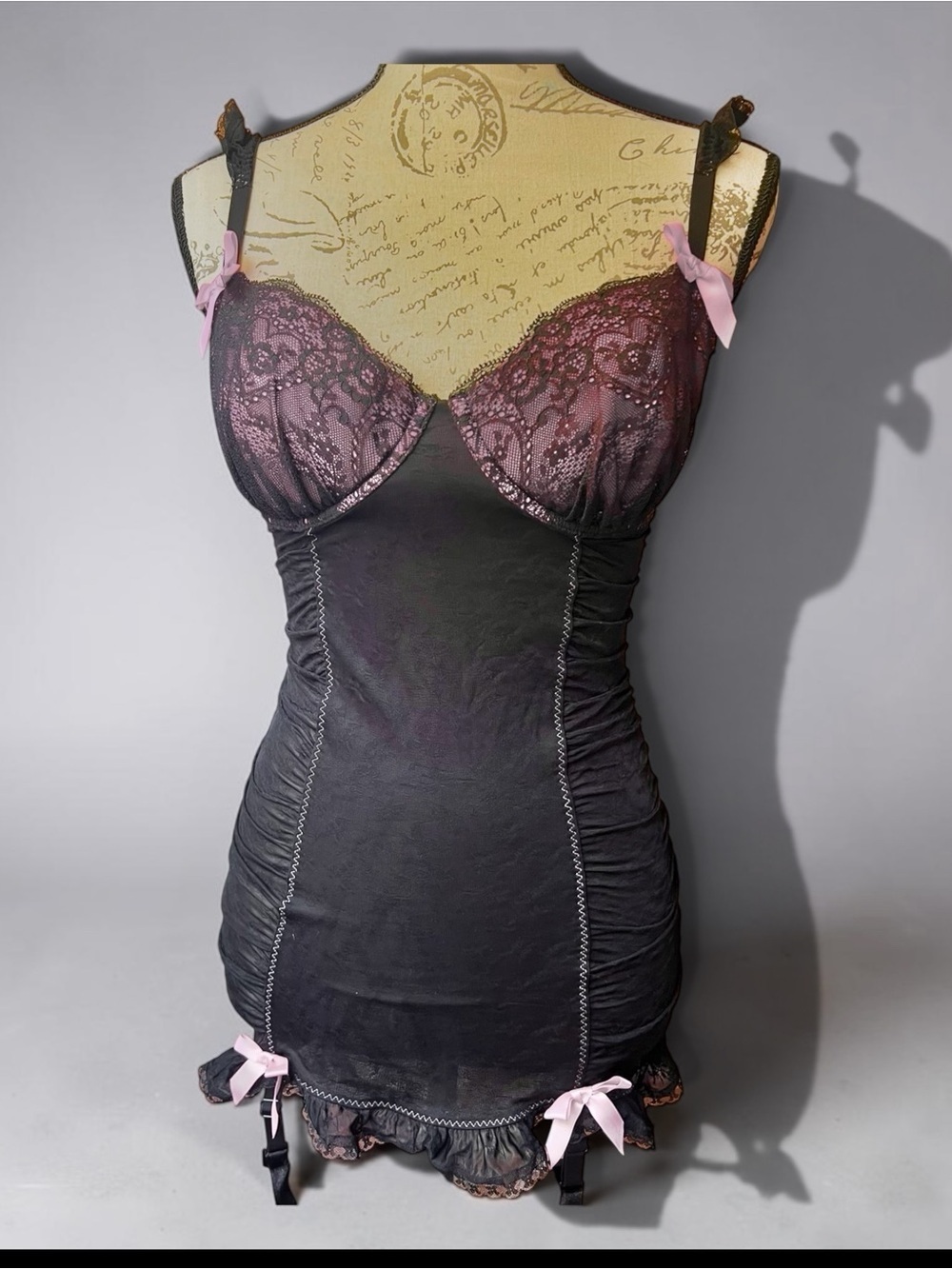 Victoria's Secret Sexy Little Things 34D Black and Pink Chemise with Lace